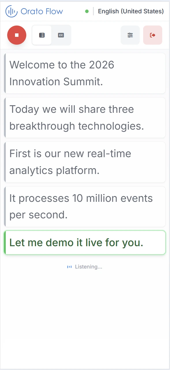 Live translated captions appearing on the attendee phone